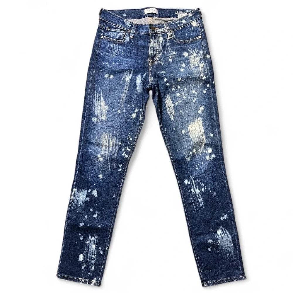 Big Star Nova Denim Hydra Bleach Splatter Jeans SZ 27 Dark Wash Skinny Cigarette